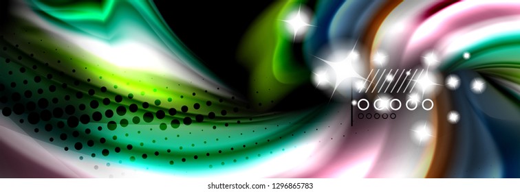 Rainbow color fluid wave lines flow poster. Wave vector Liquid shapes design