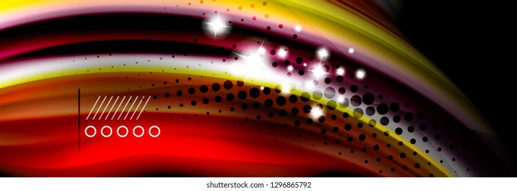 Afiche del flujo de las líneas de oleaje de color arcoiris. Vector de onda Diseño de formas líquidas