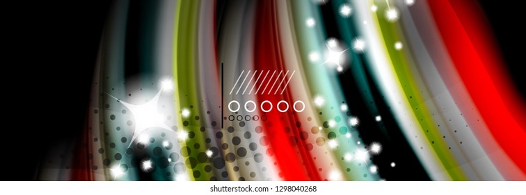 Afiche del flujo de las líneas de oleaje de color arcoiris. Vector de onda Diseño de formas líquidas