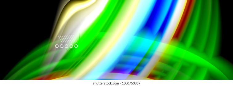 Afiche del flujo de las líneas de oleaje de color arcoiris. Vector de onda Diseño de formas líquidas