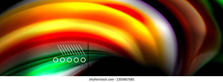 Afiche del flujo de las líneas de oleaje de color arcoiris. Vector de onda Diseño de formas líquidas