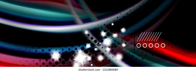 Afiche del flujo de las líneas de oleaje de color arcoiris. Vector de onda Diseño de formas líquidas