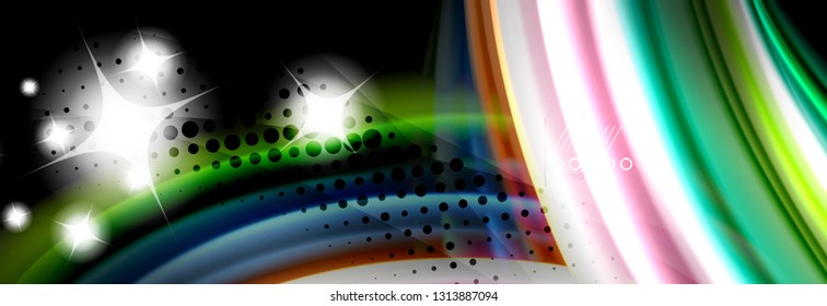 Rainbow color fluid wave lines flow poster. Wave vector Liquid shapes design