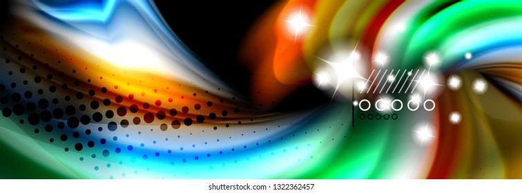 Rainbow color fluid wave lines flow poster. Wave vector Liquid shapes design