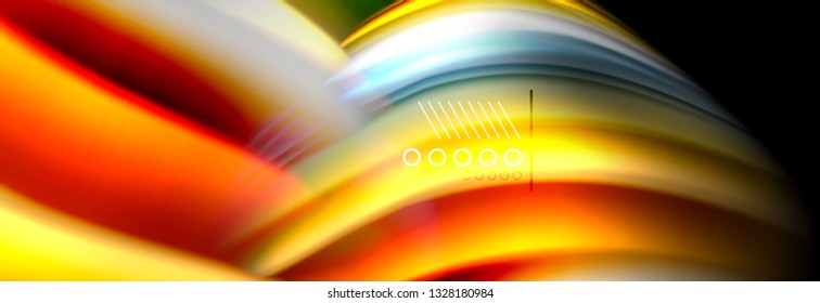 Afiche del flujo de las líneas de oleaje de color arcoiris. Vector de onda Diseño de formas líquidas