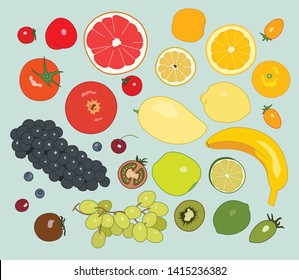 rainbow color fruits. hand drawn style vector design illustrations. 