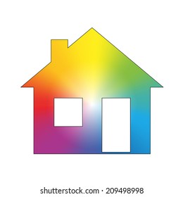 Rainbow color gradient house. Isolated vector illustration on white background.