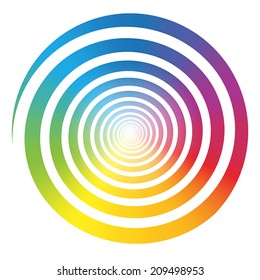Rainbow color gradient spiral. Isolated vector illustration on white background.