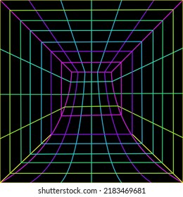 Rainbow  color Grid background. Mesh of distorted dynamic  lines. Abstract geometric pattern.