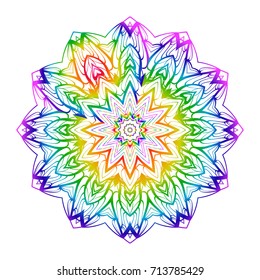 Rainbow color Hand-Drawn Henna Ethnic Mandala. Circle lace ornament. Vector illustration. for coloring book, greeting card, invitation, tattoo. Anti-stress therapy pattern.