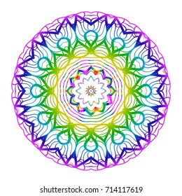 Rainbow color Hand-Drawn Henna Ethnic Mandala. Circle lace ornament. Vector illustration. for coloring book, greeting card, invitation, tattoo. Anti-stress therapy pattern.