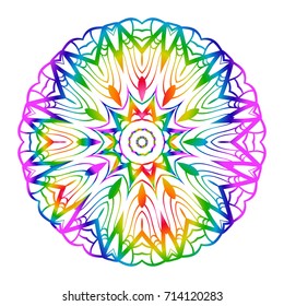 Rainbow color Hand-Drawn Henna Ethnic Mandala. Circle lace ornament. Vector illustration. for coloring book, greeting card, invitation, tattoo. Anti-stress therapy pattern.