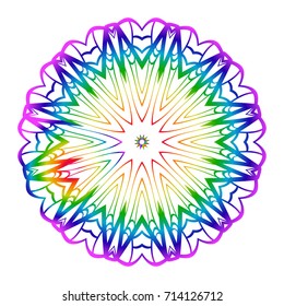 Rainbow color Hand-Drawn Henna Ethnic Mandala. Circle lace ornament. Vector illustration. for coloring book, greeting card, invitation, tattoo. Anti-stress therapy pattern.