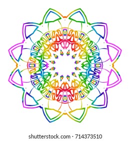 Rainbow color Hand-Drawn Henna Ethnic Mandala. Circle lace ornament. Vector illustration. for coloring book, greeting card, invitation, tattoo. Anti-stress therapy pattern.
