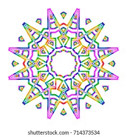 Rainbow color Hand-Drawn Henna Ethnic Mandala. Circle lace ornament. Vector illustration. for coloring book, greeting card, invitation, tattoo. Anti-stress therapy pattern.