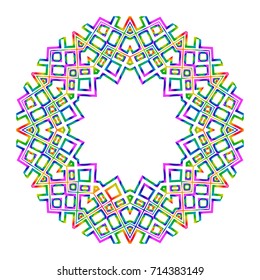 Rainbow color Hand-Drawn Henna Ethnic Mandala. Circle lace ornament. Vector illustration. for coloring book, greeting card, invitation, tattoo. Anti-stress therapy pattern.