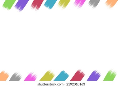 Rainbow color horizontal vector frame. Hand painted brush stroke on a white background. Greenery wedding simple invitation template. Watercolor style card. All elements are isolated and editable