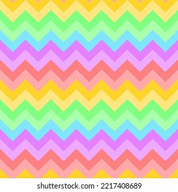 Rainbow color of horizontal zigzag, abstract background. Seamless pattern design. Paper, cloth, fabric, dress, napkin, cover, bed print, gift, wrap. Matter, alternative, lgbtq, childish, playground.