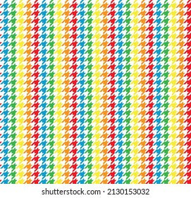 Rainbow color hounds tooth pattern cloth. Hounds tooth fabric background. Textile design pattern. LGBTQ color pattern on white backdrop. Colorful pattern.