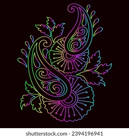 Rainbow color line art floral vector illustration, colorful vintage decorative vector template, rainbow color flower ornaments.
