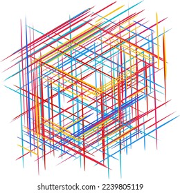 rainbow color line shape like cubic art 3d for wallpaper, poster, etc