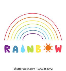 rainbow color lines and its letters which raindrop and sun are meant to be i and o, respectively. colorful concept. vector illustration.