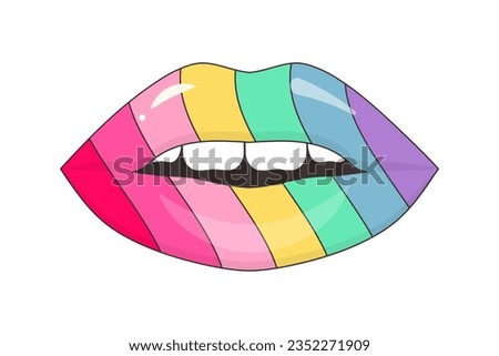 Rainbow color lips. Lgbt pride sign. Y2k trendy sticker, fashion patch, badge, emblem. 