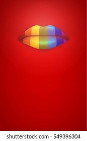 Rainbow color lips on Red Background. Party Invitation and flyers. LGBT symbol. Vector Illustration.