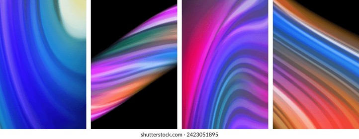 Rainbow color liquid. Wave lines poster set for wallpaper, business card, cover, poster, banner, brochure, header, website