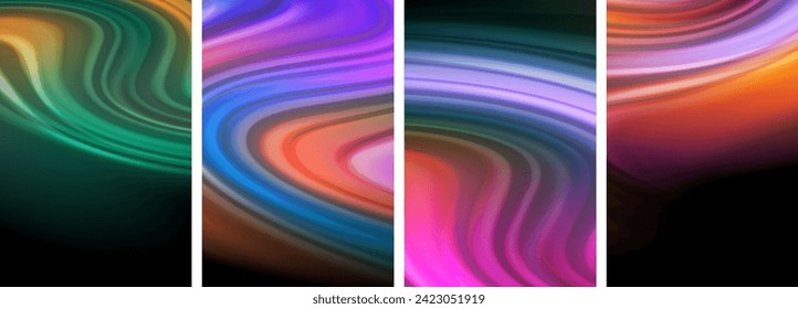 Rainbow color liquid. Wave lines poster set for wallpaper, business card, cover, poster, banner, brochure, header, website