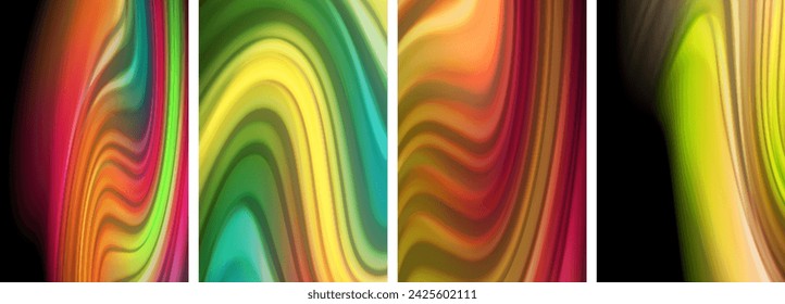 Rainbow color liquid. Wave lines poster set for wallpaper, business card, cover, poster, banner, brochure, header, website
