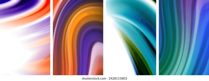 Rainbow color liquid. Wave lines poster set for wallpaper, business card, cover, poster, banner, brochure, header, website