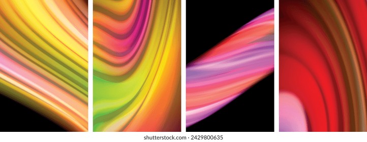 Rainbow color liquid. Wave lines poster set for wallpaper, business card, cover, poster, banner, brochure, header, website
