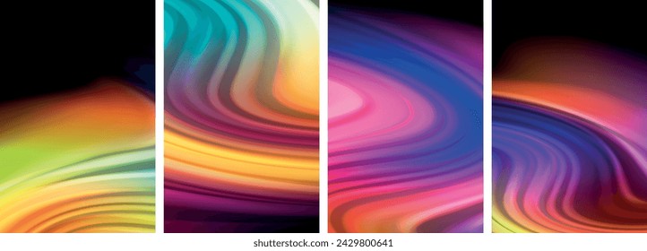 Líquido de color arco iris. Conjunto de póster de líneas de onda para papel pintado, tarjeta de visita, cubierta, póster, banner, folleto, encabezado, sitio web