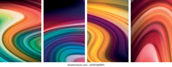 Rainbow color liquid. Wave lines poster set for wallpaper, business card, cover, poster, banner, brochure, header, website