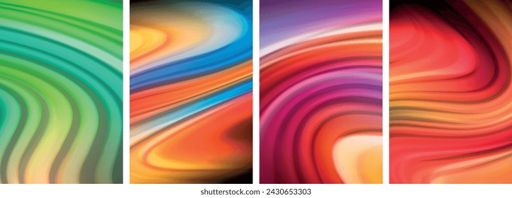 Líquido de color arco iris. Conjunto de póster de líneas de onda para papel pintado, tarjeta de visita, cubierta, póster, banner, folleto, encabezado, sitio web