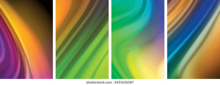Rainbow color liquid. Wave lines poster set for wallpaper, business card, cover, poster, banner, brochure, header, website