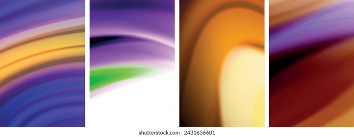 Rainbow color liquid. Wave lines poster set for wallpaper, business card, cover, poster, banner, brochure, header, website