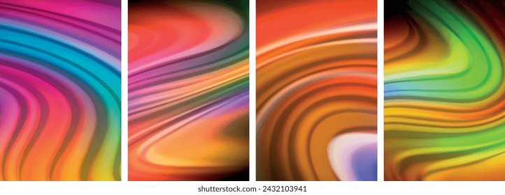 Rainbow color liquid. Wave lines poster set for wallpaper, business card, cover, poster, banner, brochure, header, website