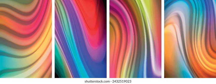 Rainbow color liquid. Wave lines poster set for wallpaper, business card, cover, poster, banner, brochure, header, website