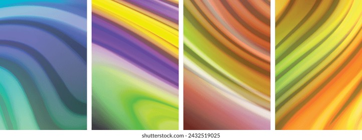 Rainbow color liquid. Wave lines poster set for wallpaper, business card, cover, poster, banner, brochure, header, website
