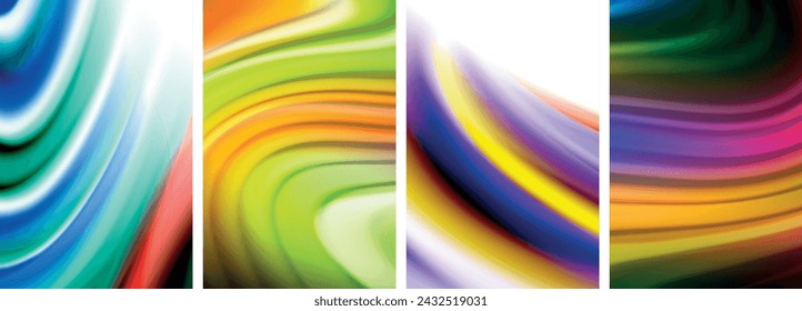 Rainbow color liquid. Wave lines poster set for wallpaper, business card, cover, poster, banner, brochure, header, website