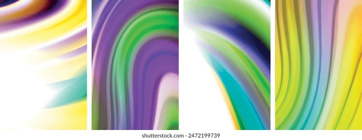 Rainbow color liquid. Wave lines poster set for wallpaper, business card, cover, poster, banner, brochure, header, website