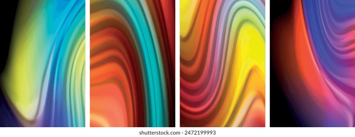 Rainbow color liquid. Wave lines poster set for wallpaper, business card, cover, poster, banner, brochure, header, website