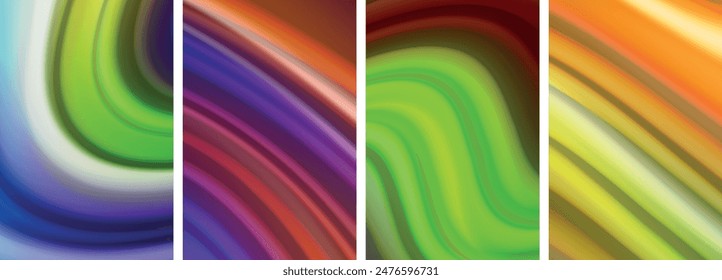 Rainbow color liquid. Wave lines poster set for wallpaper, business card, cover, poster, banner, brochure, header, website
