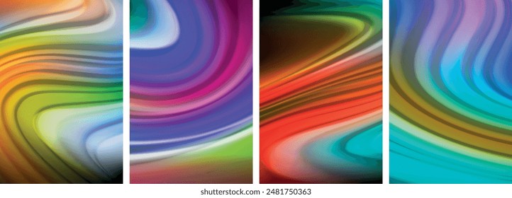 Líquido de color arco iris. Conjunto de póster de líneas de onda para Fondo de pantalla, tarjeta de visita, cubierta, póster, Anuncio, folleto, cabecera, Sitio web