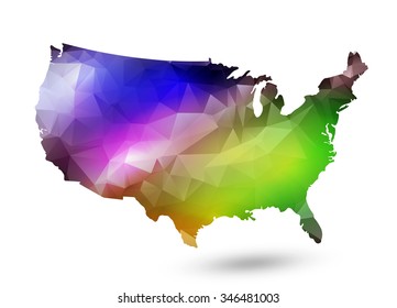 Rainbow color map of the USA with geometric design