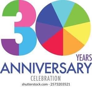 rainbow color number 30 and word years anniversary celebration are at the bottom.
