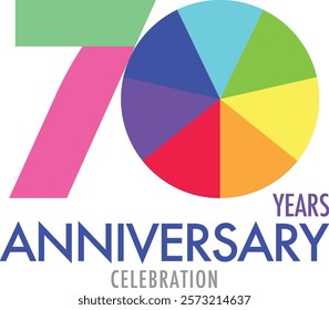 rainbow color number 70 and word years anniversary celebration are at the bottom.
