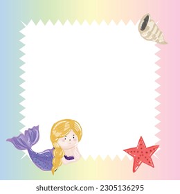 Rainbow color on mermaid card invitation frame design templates